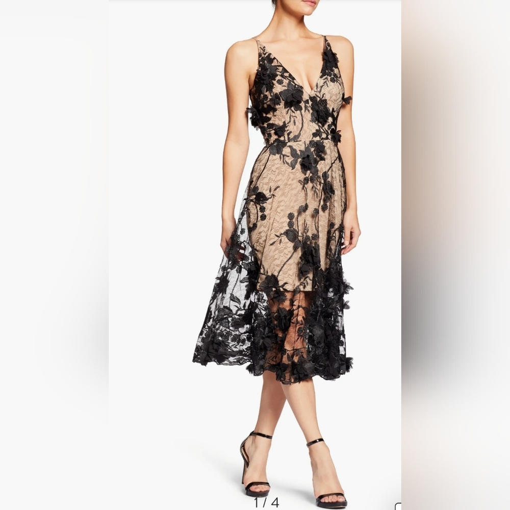 Dress The Population Audrey dress. Size XS. Black lace overlay.